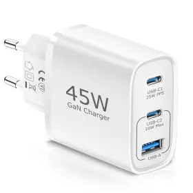 Aetherial 762849778921 European Travel Plug Adapter 40w 4-port Usb C Wall Charger Type White