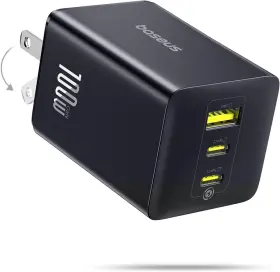 Ccxfk100cs Baseus 100w Usb C Charger Block 3-port Gan Foldable Compact Pps Wall Black