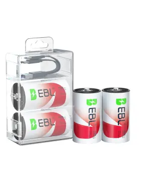 Ebl 810161763832 Rechargeable D Batteries 7500mwh 1.5v Lithium 1600 4pcs