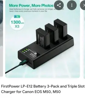 Cd-lpe12 Firstpower First Power 3 Pack And Triple Slot Battery Charger For Cannon Eos M50 New