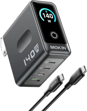 Mogp140b-gy-us Imokin Laptop Charger Gan 140w Usb C Pd3.1 Pps 4-port Multi-device Fast