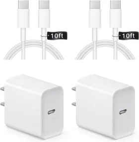Ca-43t Onxrom Iphone 16 15 Charger Fast Charging 10ft - 2 Pack 20w Usb C Wall White