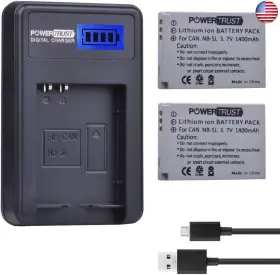 Sd700 Powertrust 658906278513 2-pack Nb-5l Battery And Lcd Usb Charger For Canon Powershot S100 S110