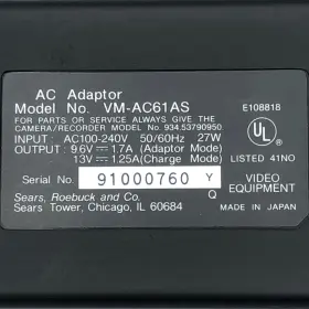 Vm-ac61as Sears Genuine Camcorder Video Camera Battery Charger 9.6v 1.7a Adapter #2