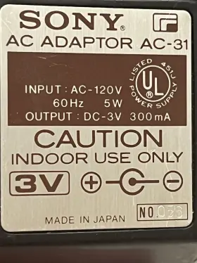 Ac-31 Sony Ac Adaptor With 2 Connector Sizes Included Free Shipping