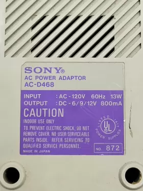 Ac-d468 Sony Adjustable A/c Adapter 6v 9v 12v Model #3