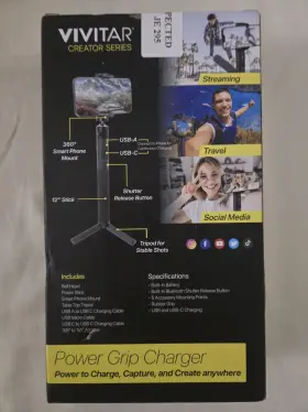 Vivitar 681066074626 Creator Series Power Grip Charger Selfie Stick New Open Box #2