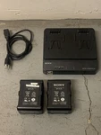 2X Sony BP-FL75 12.8V 76WH V-mount Batteries + BC-L90 Dual Battery Charger. Fixed Price $175.00.