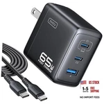 65W Charger Block, 3-PORT Gan Fast Charging C*2+USB Black. Fixed Price $32.05.