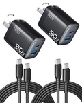 Mini Usb Charger, 30W Gan Fast Charging Etl 2 Packs + Cables, Black. Fixed Price $27.90.